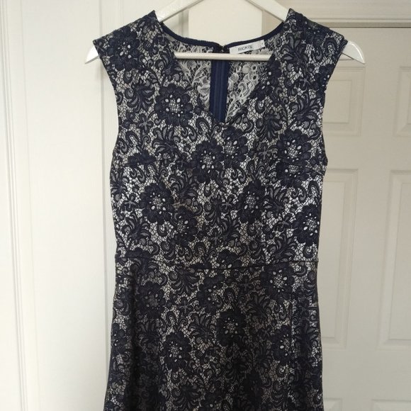 Ricki's | Blue Silver Floral Jacquard Dress | 4 - Picture 3 of 16
